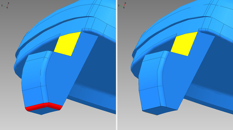 Mit dem CAD Geometrievergleich 3D Modell in Gegenueberstellung automatisch vergleichen, auffällige Bereiche werden farbig hervorgehoben