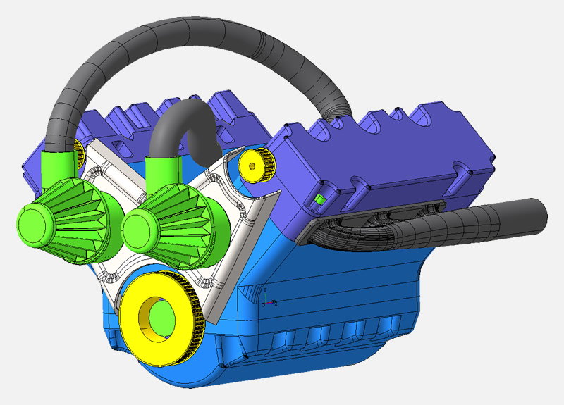 Motorblock im Konverter zum Konvertieren und Umwandeln von 3D-CAD-Modellen in viele Formate