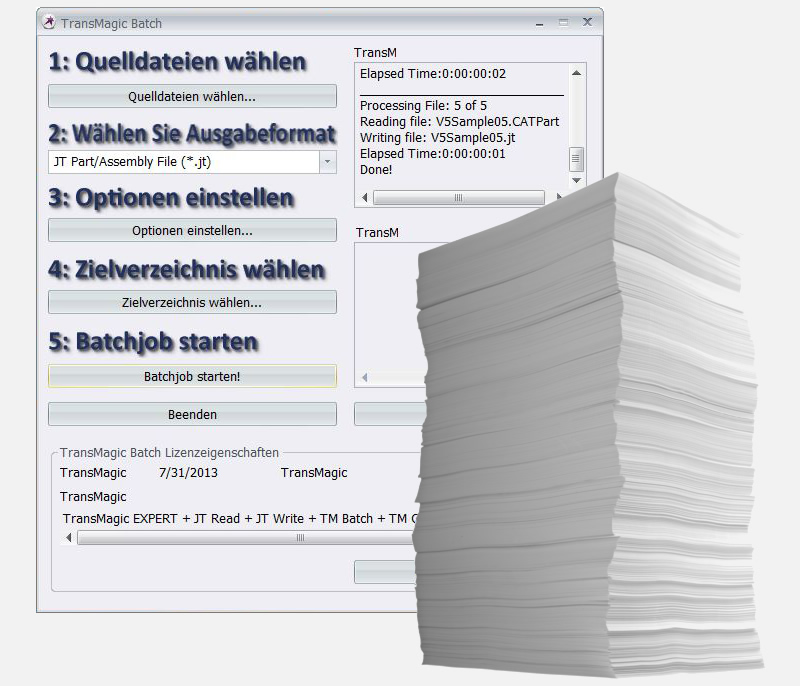 Benutzeroberfläche für den Batch Betrieb für automatische Verarbeitung von CAD-Daten zur Konvertierung