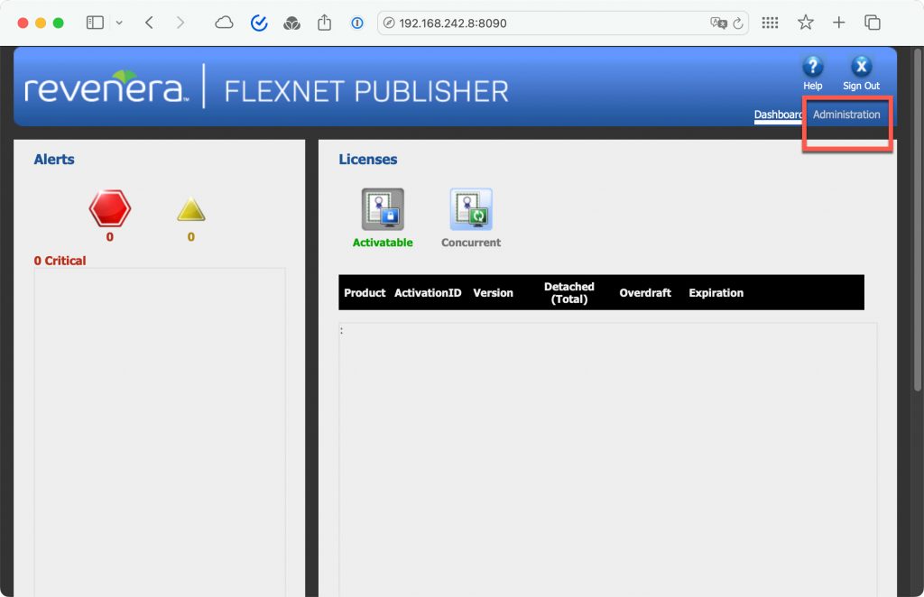 Lizenzeingabe - Admin-Oberfläche im Webbrowser